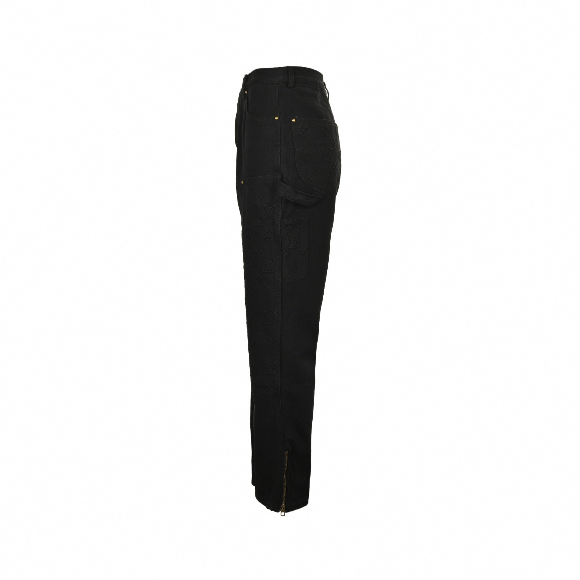 Black Monogram Embossed Utility Denim Pants