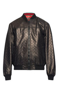 Black GG Monogram Leather Bomber Jacket