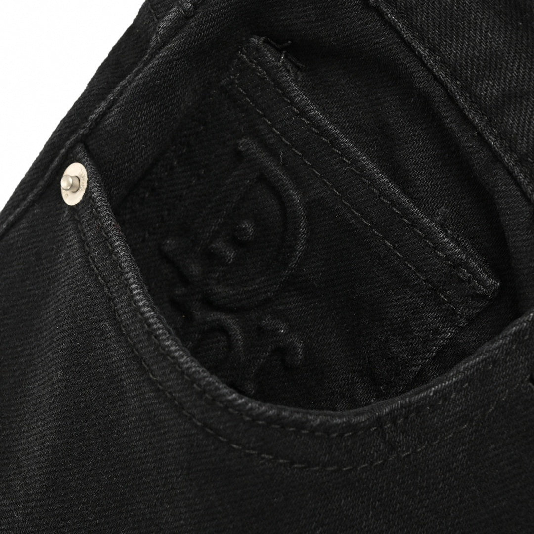 Black Slim-Fit Jeans with Embroidered Logo Detail