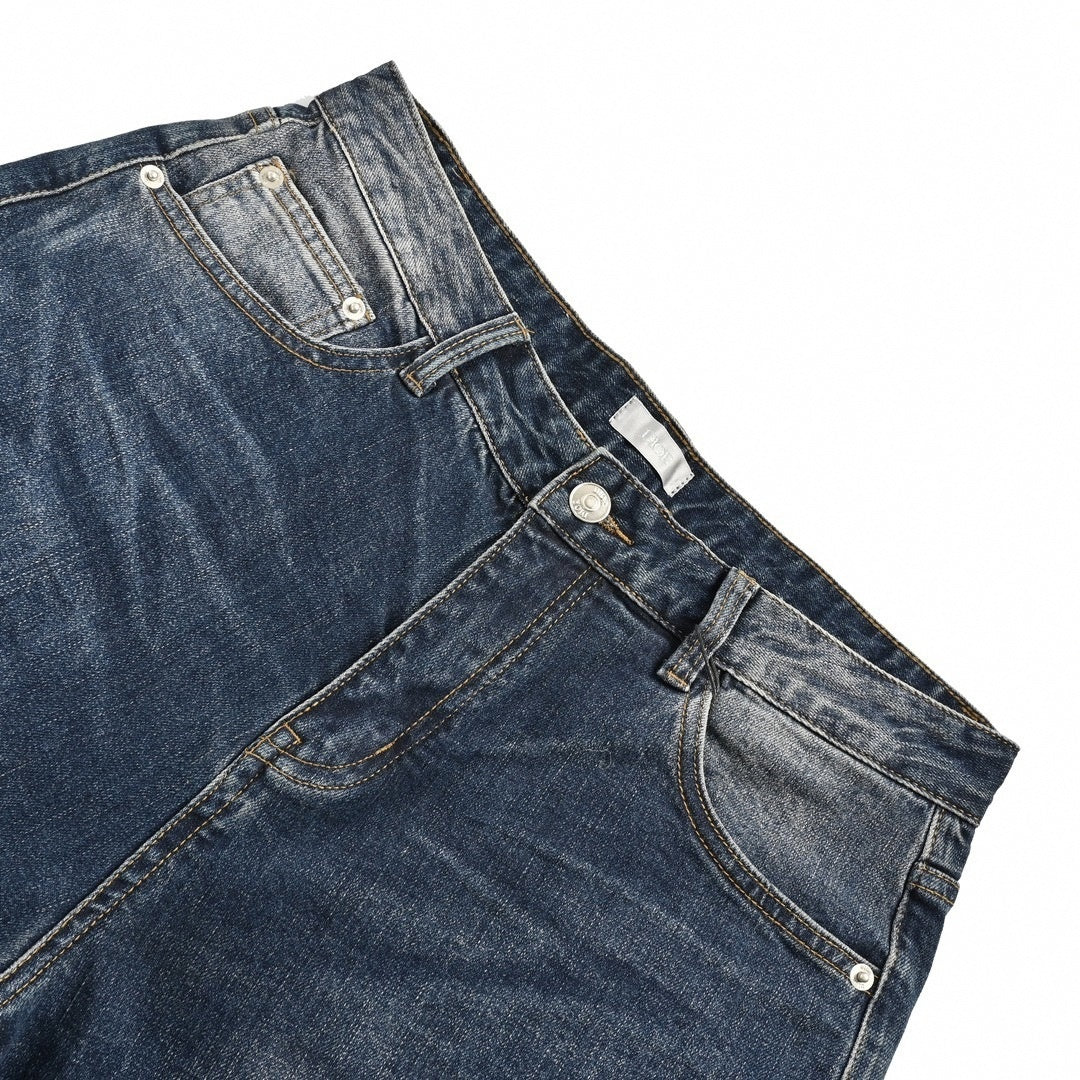 Distressed Dark-Wash Slim-Fit Denim Jeans