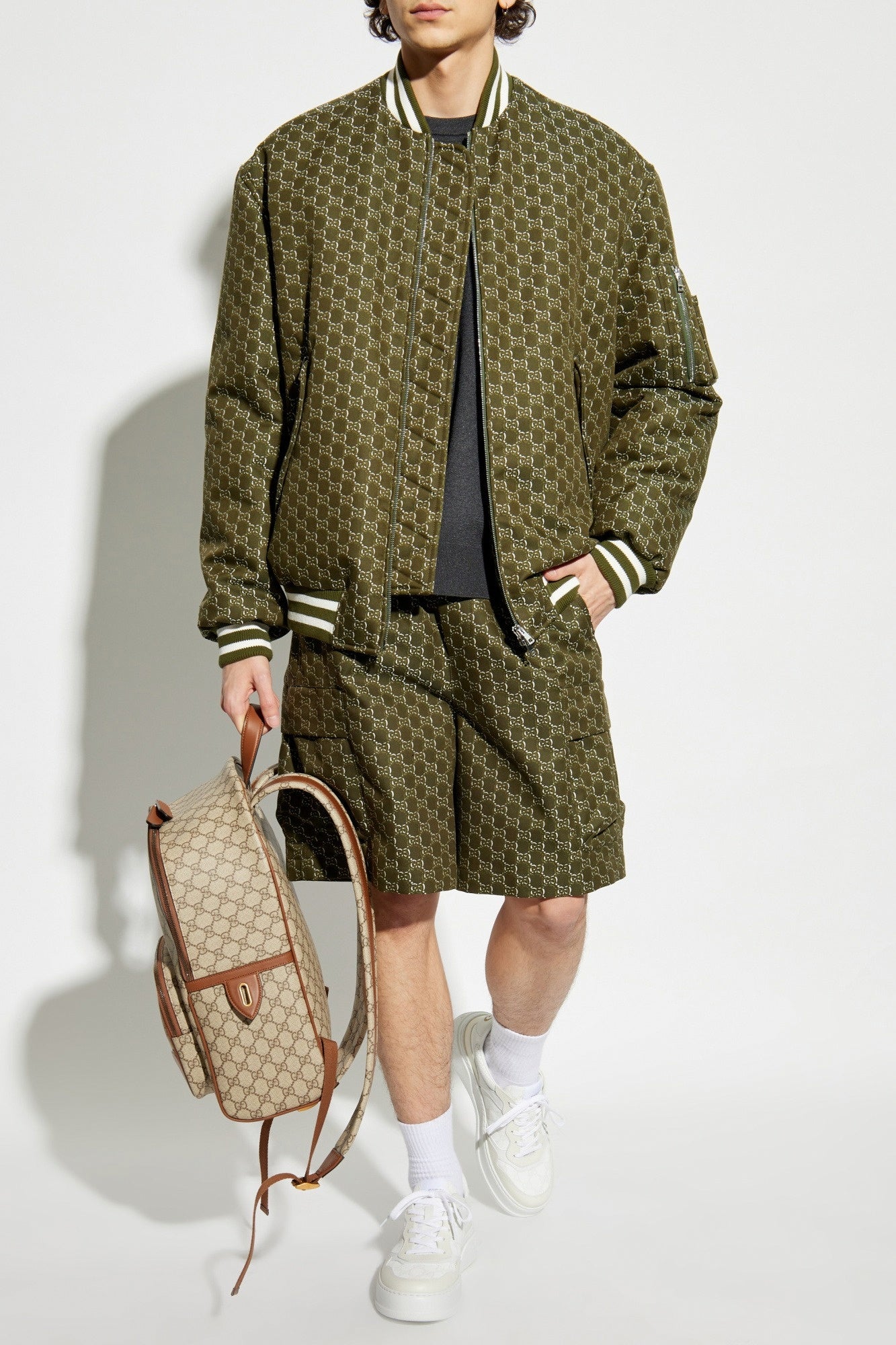 GG Padded Bomber Jacket in Green