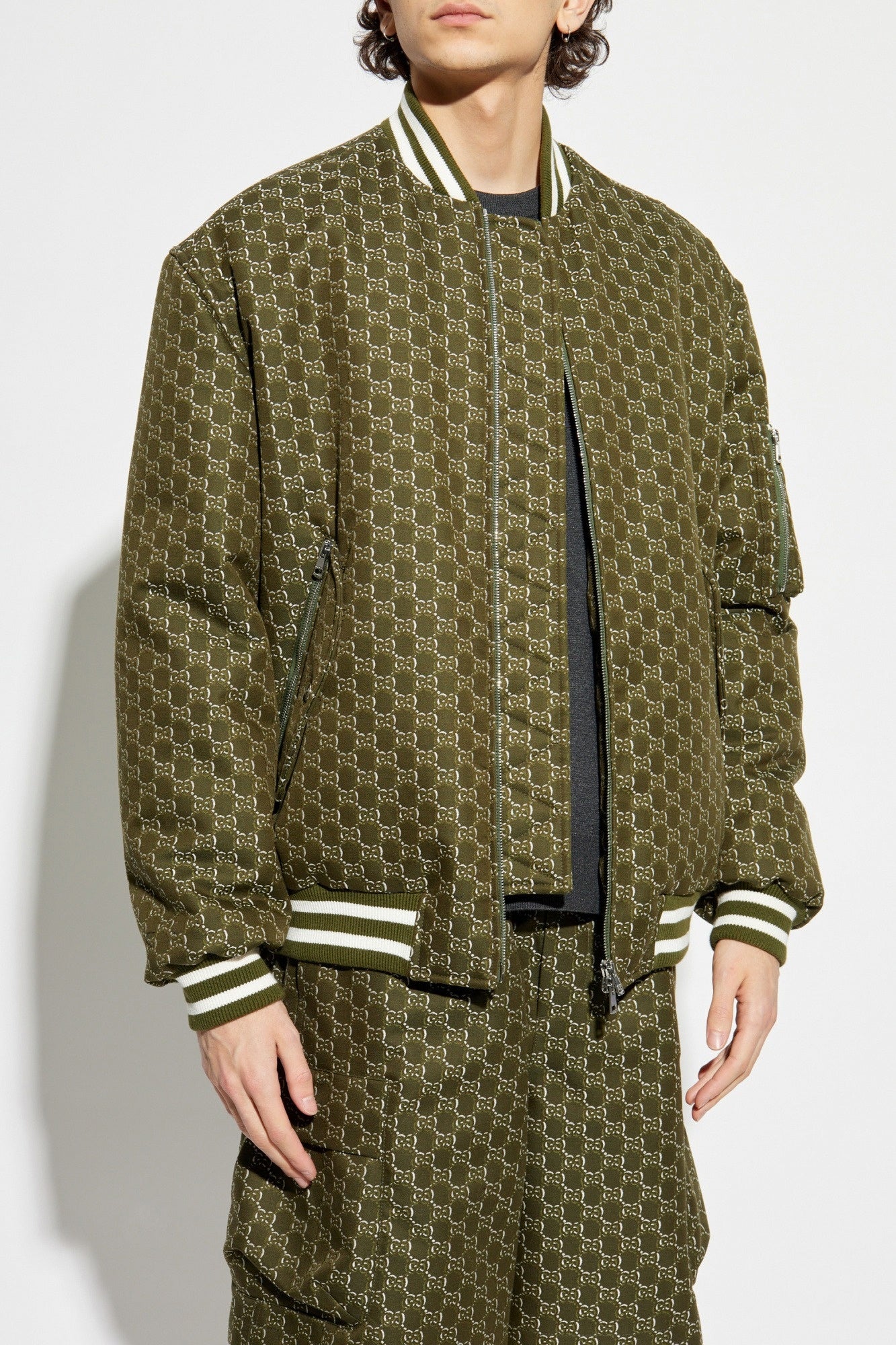 GG Padded Bomber Jacket in Green
