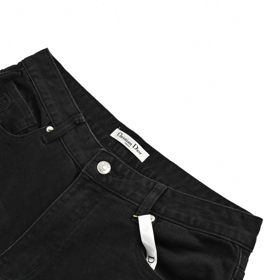 Black Slim-Fit Jeans with Embroidered Logo Detail