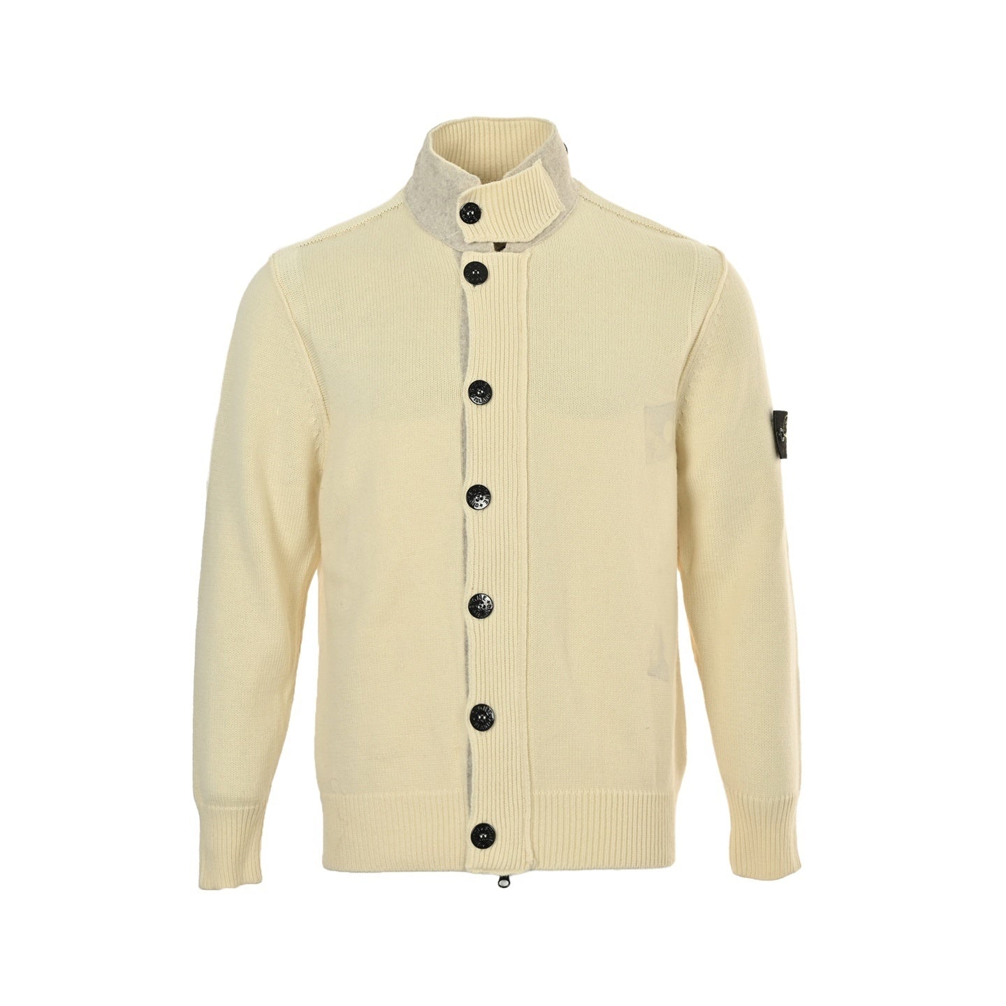 Buttoned Stand-Collar Knit Cardigan