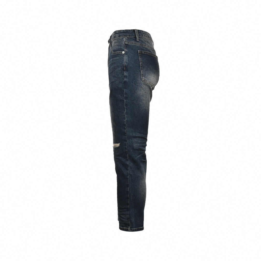 Distressed Dark-Wash Slim-Fit Denim Jeans