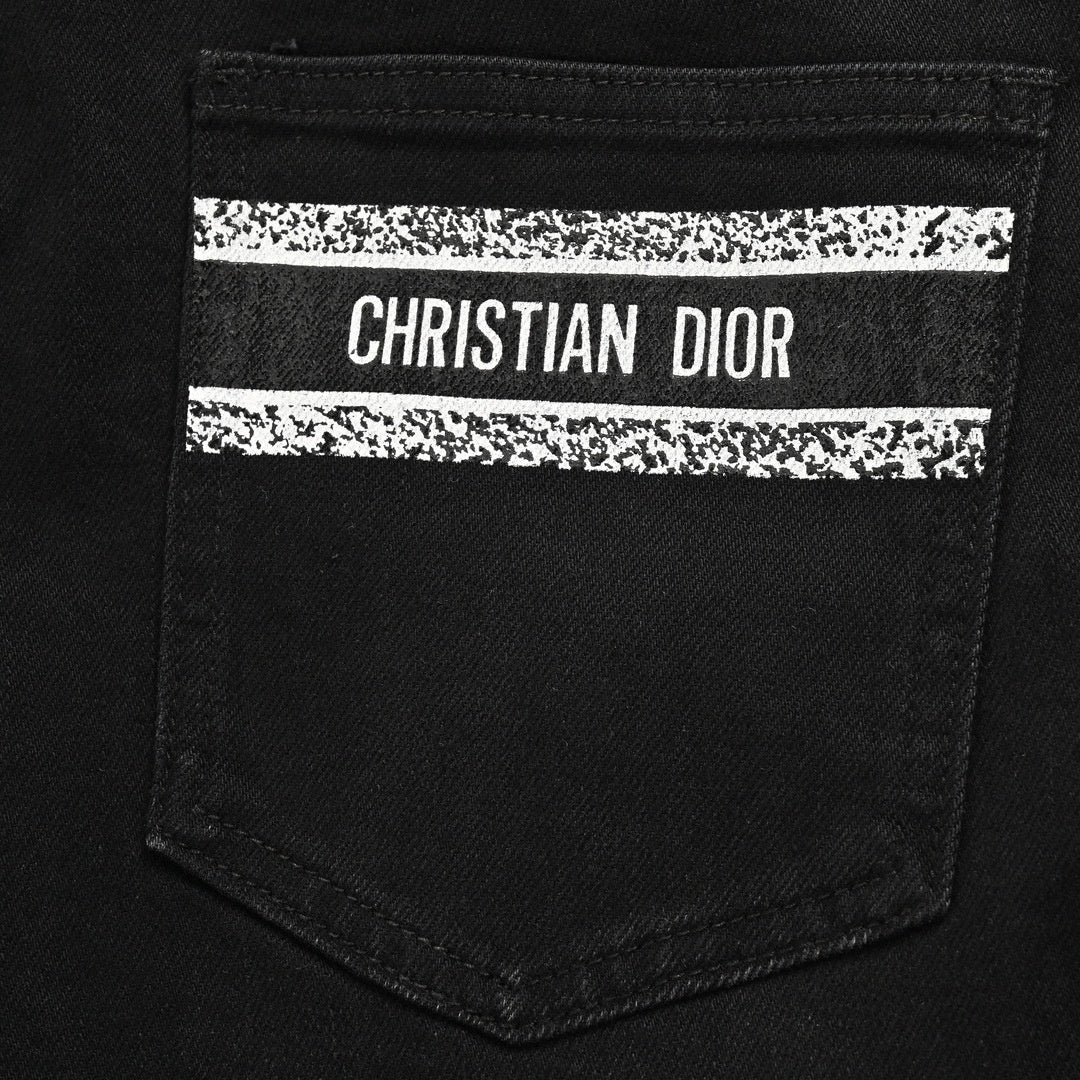Black Slim-Fit Jeans with Embroidered Logo Detail
