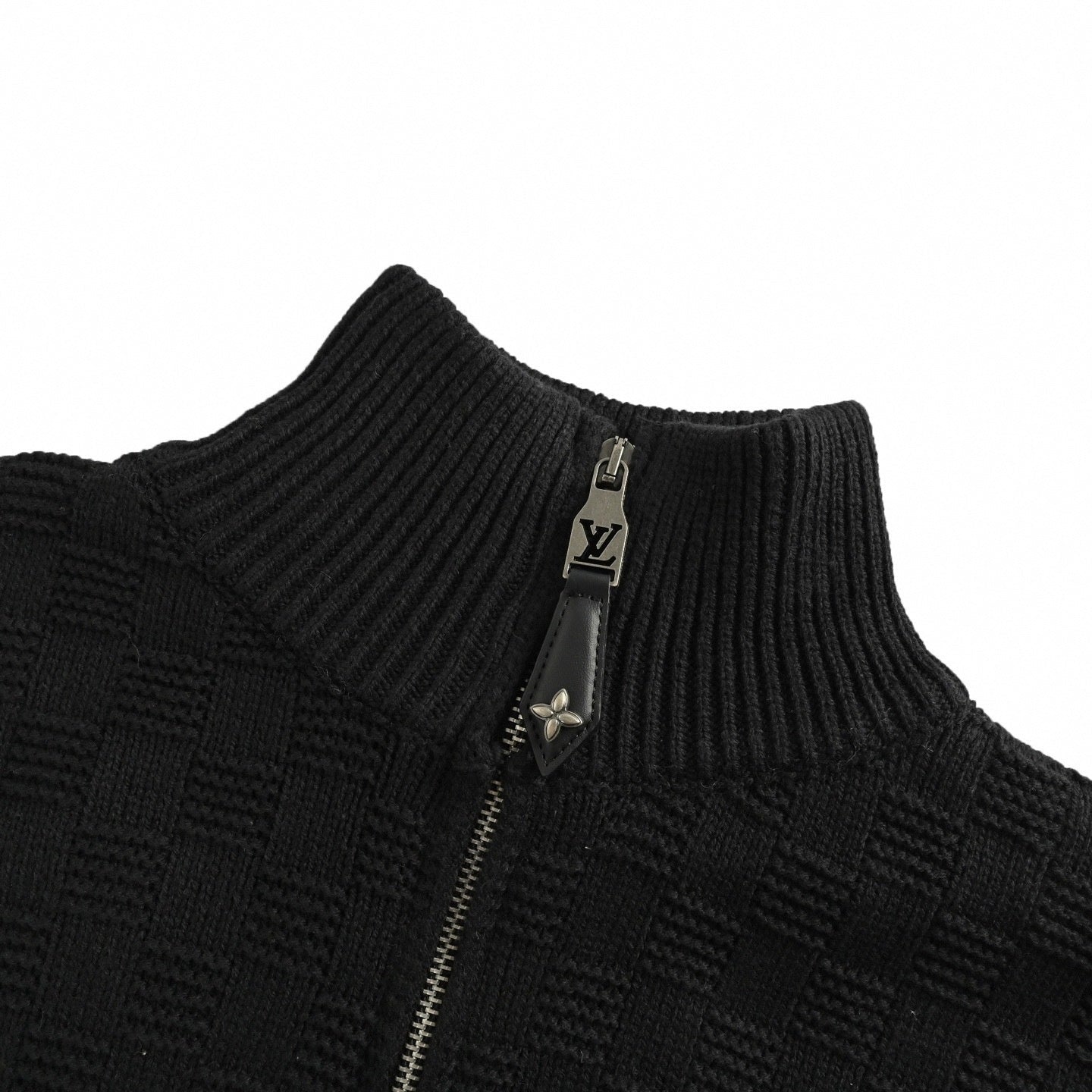 Damier Check Half-Zip Stand-Collar Knit Sweater