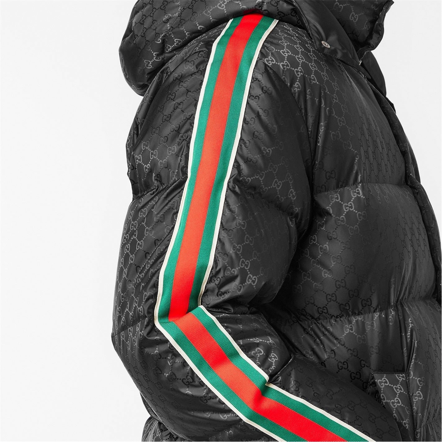 GG Nylon Jacquard Web Down Jacket in Black