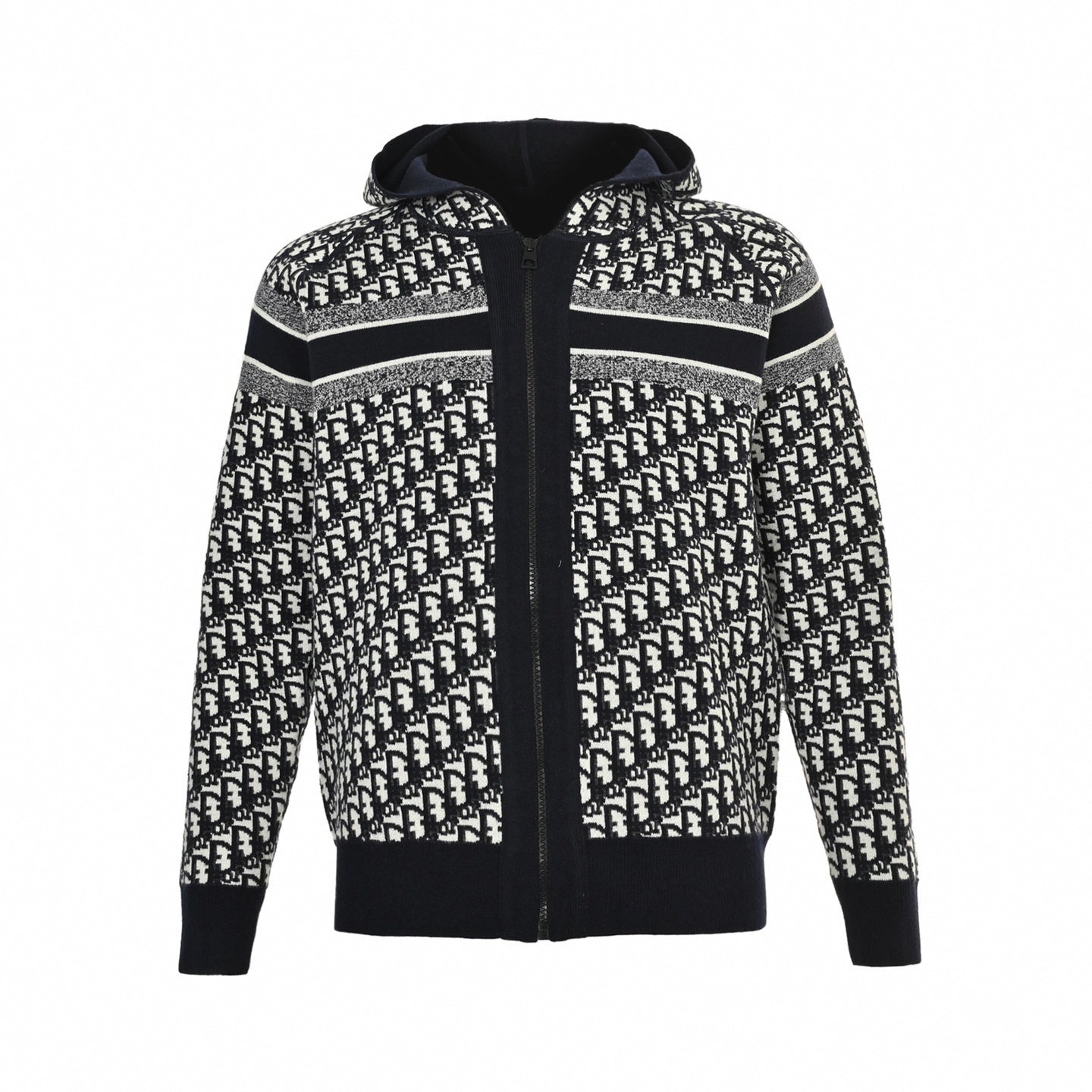 Dior Oblique All-Over Zip-Up Knit Hoodie