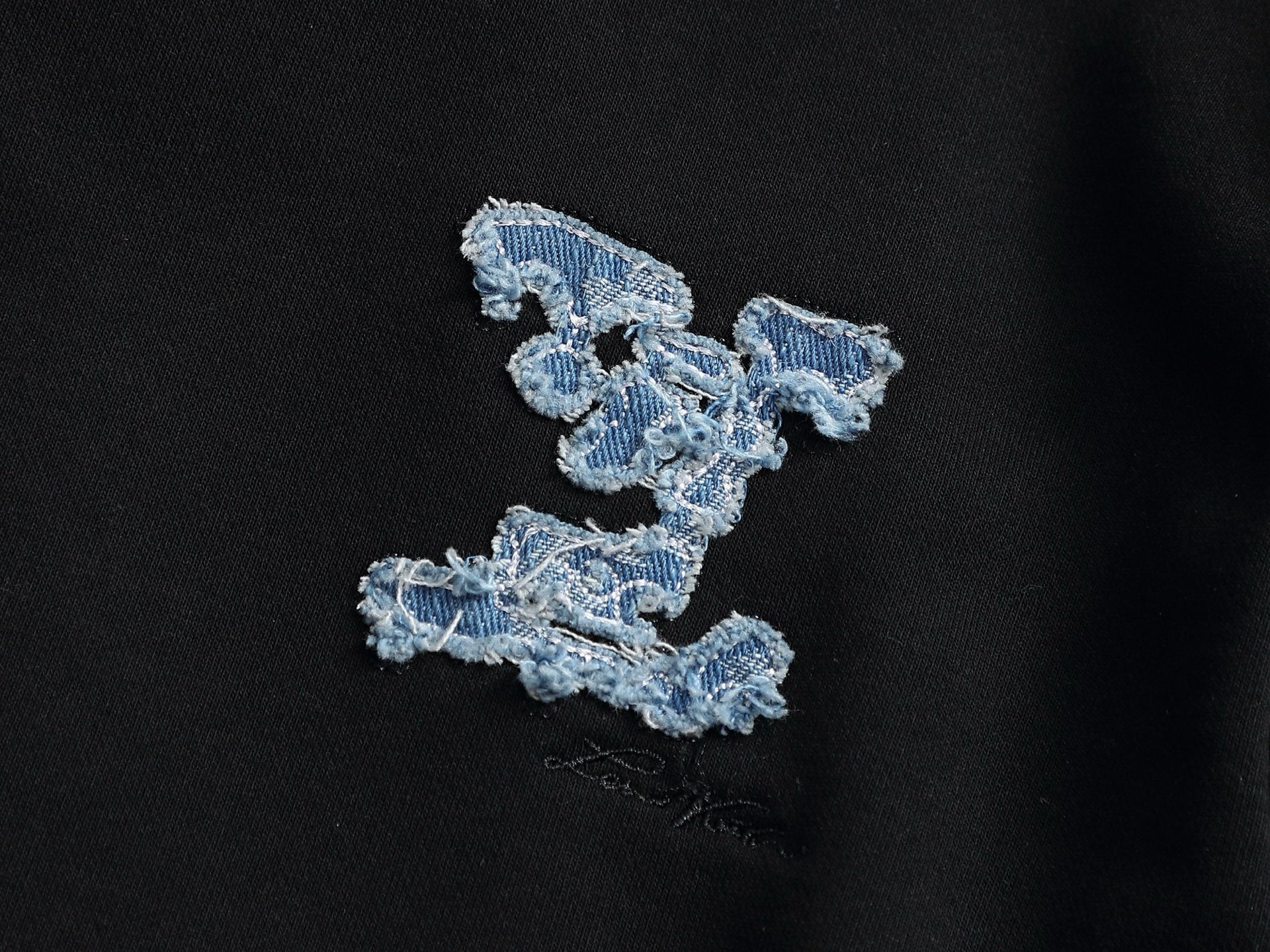 Black Gradient Hoodie with Blue LV Patch