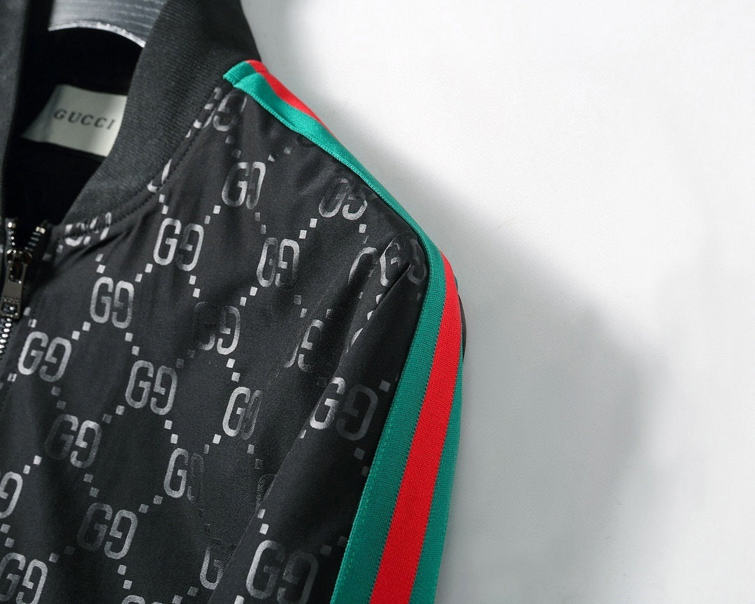 Black GG Monogram Track Jacket with Signature Web Stripes