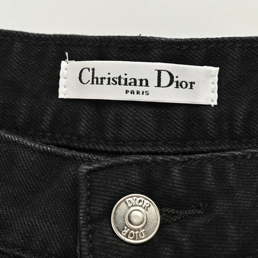 Black Slim-Fit Jeans with Embroidered Logo Detail