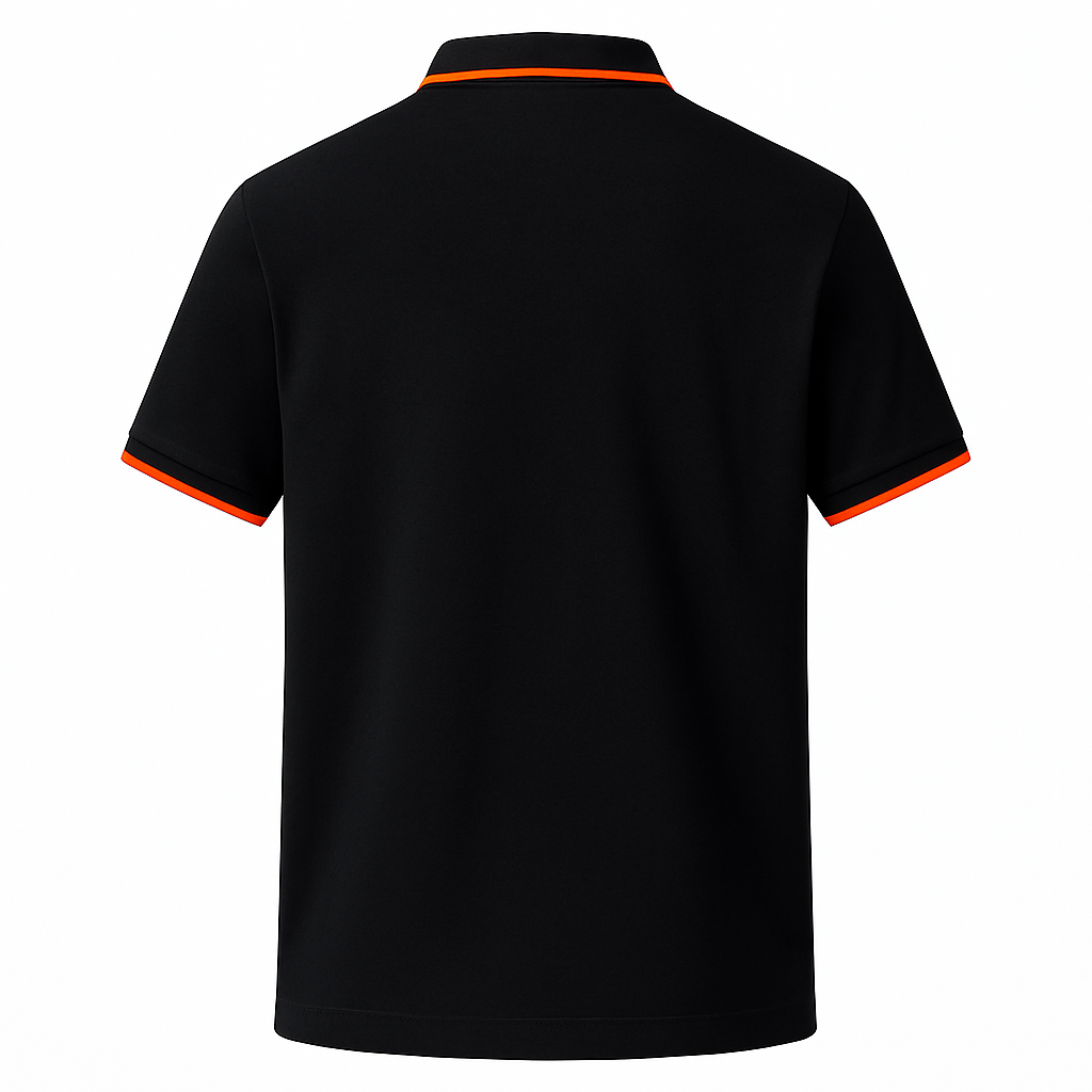 Black Polo Shirt with Orange Accents and Signature “H” Embroidery