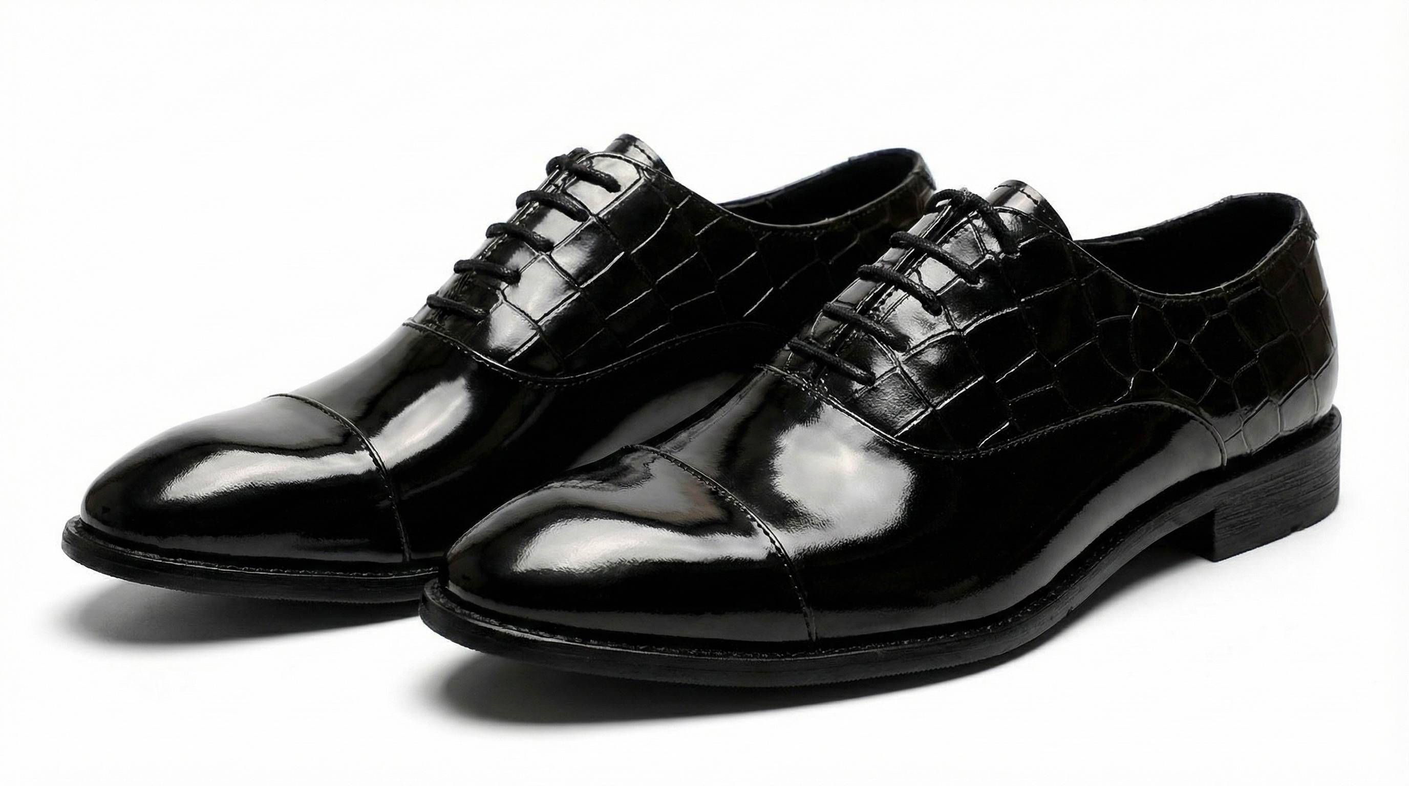 Black Patent Croc-Embossed Oxford Shoes