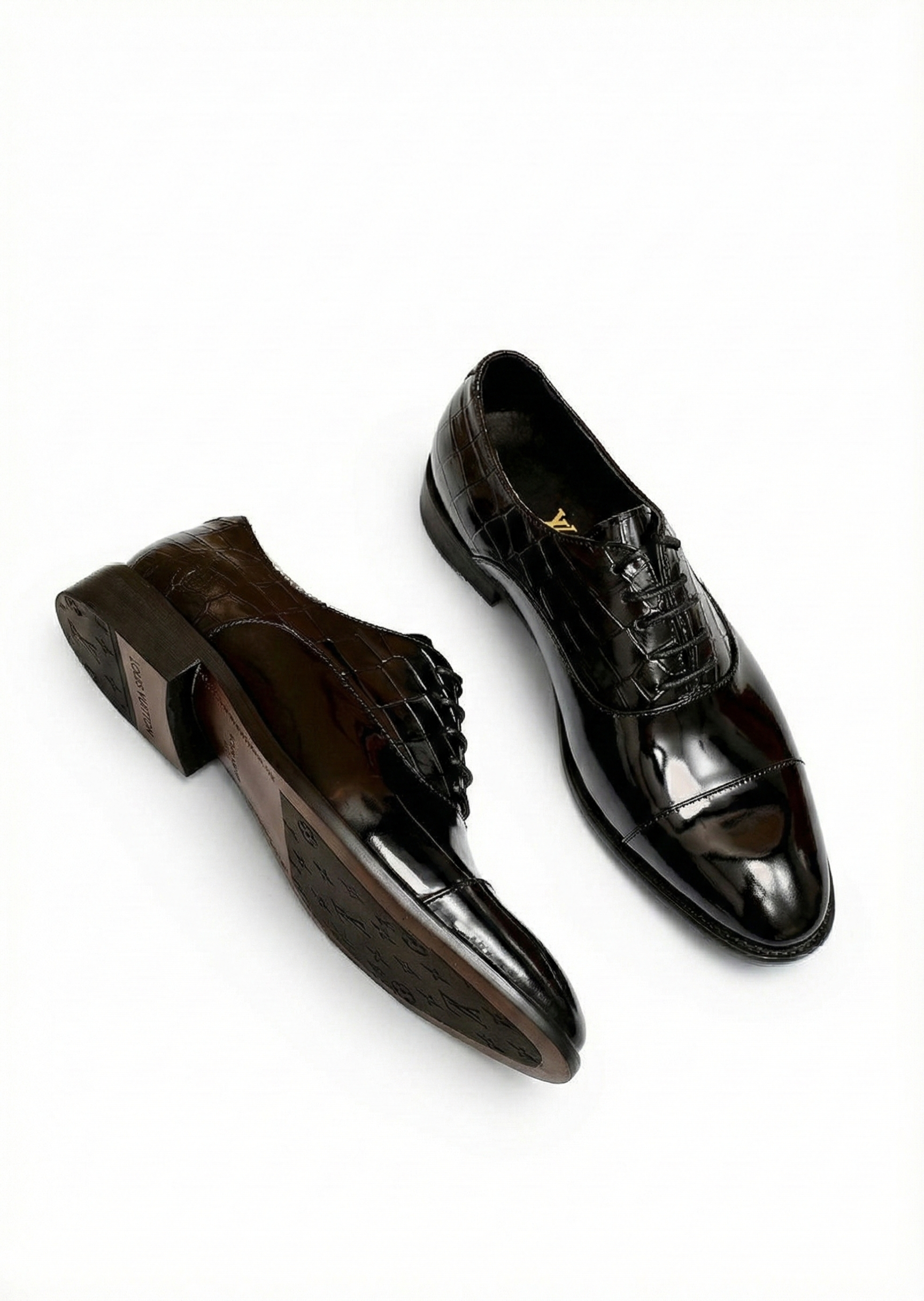 Black Patent Croc-Embossed Oxford Shoes