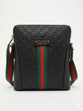 GG Embossed Leather Messenger Bag with Web Stripe