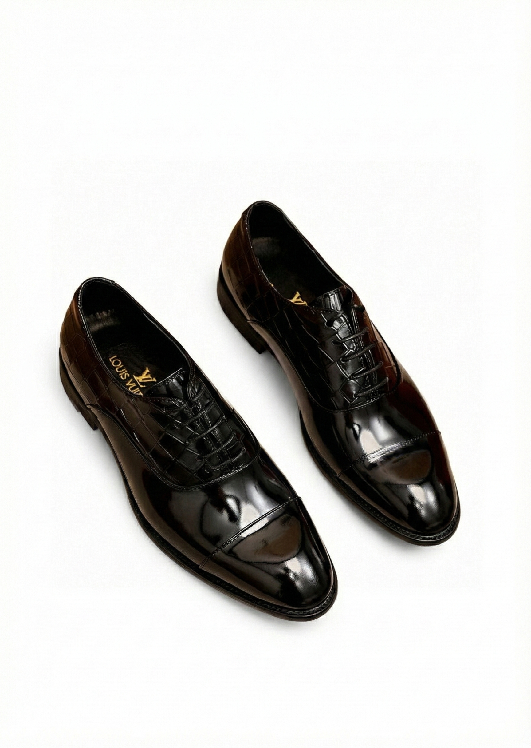 Black Patent Croc-Embossed Oxford Shoes