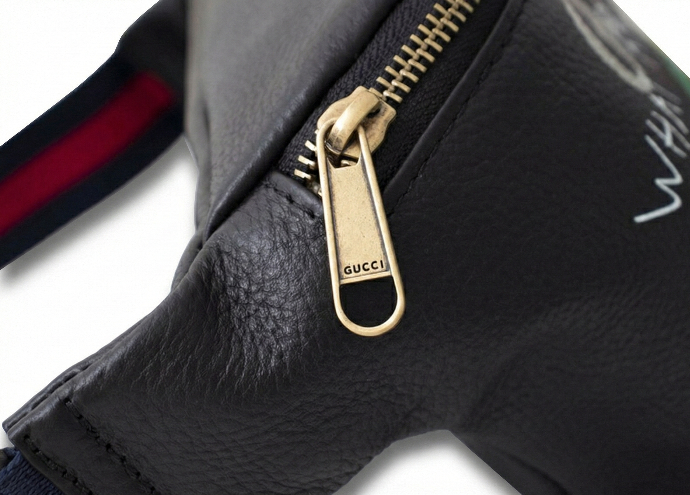 Graffiti Print Leather Belt Bag with Web Strap