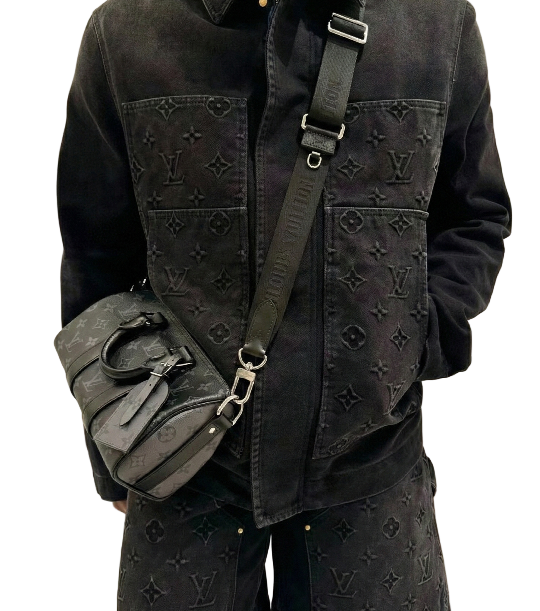 Black Monogram Embossed Denim Jacket