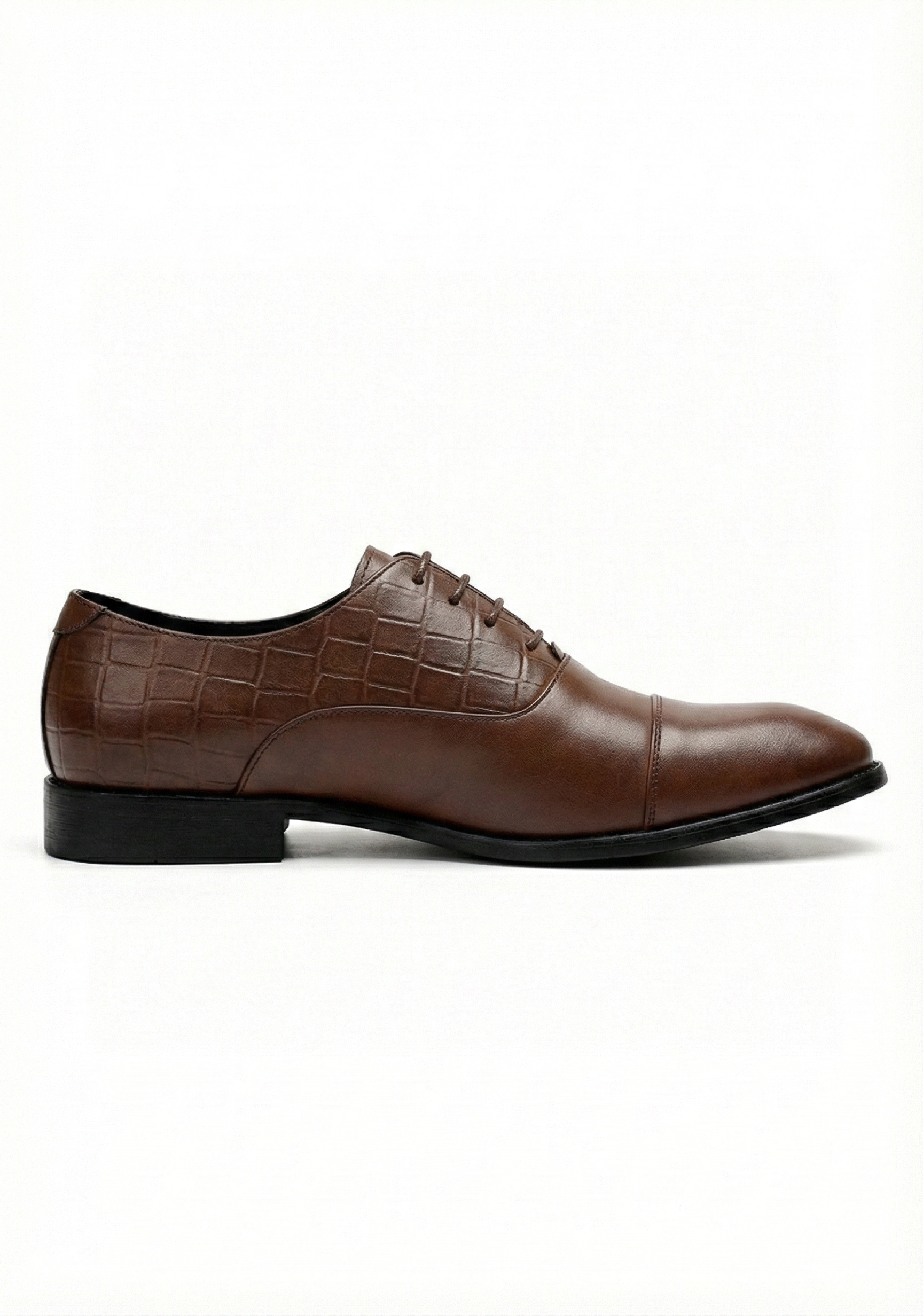 Brown Patent Croc-Embossed Oxford Shoes
