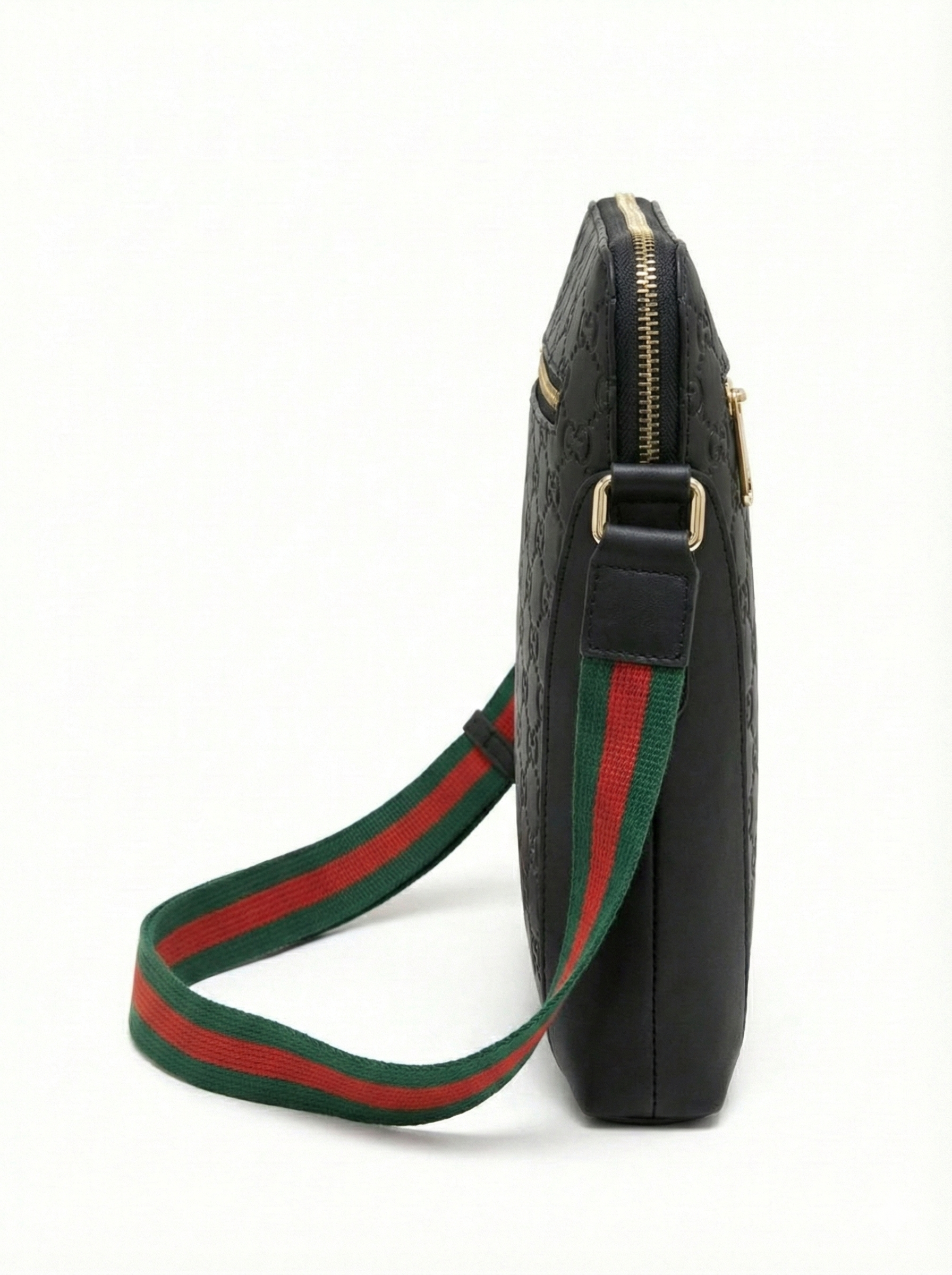 GG Embossed Leather Messenger Bag with Web Stripe