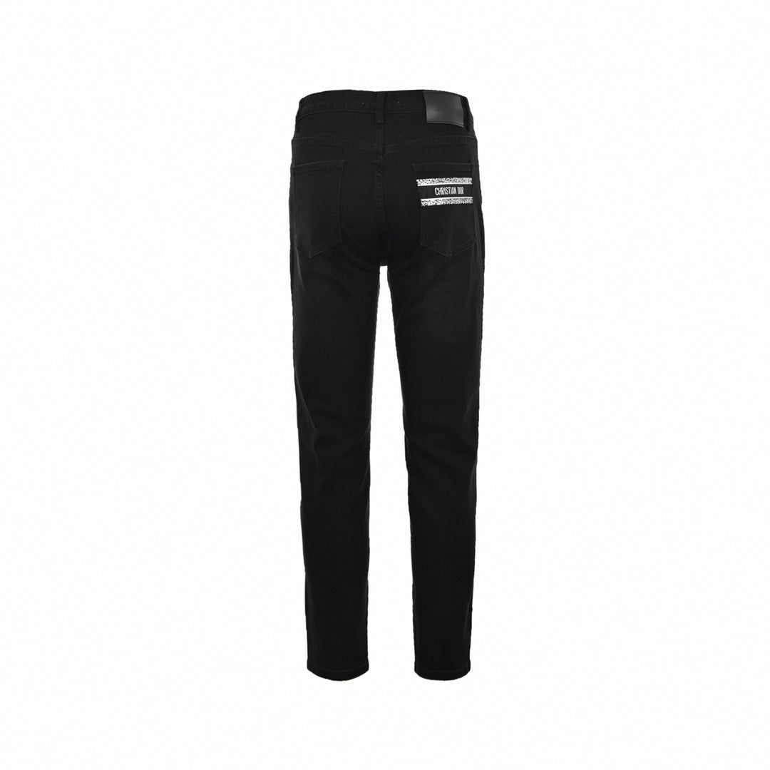 Black Slim-Fit Jeans with Embroidered Logo Detail
