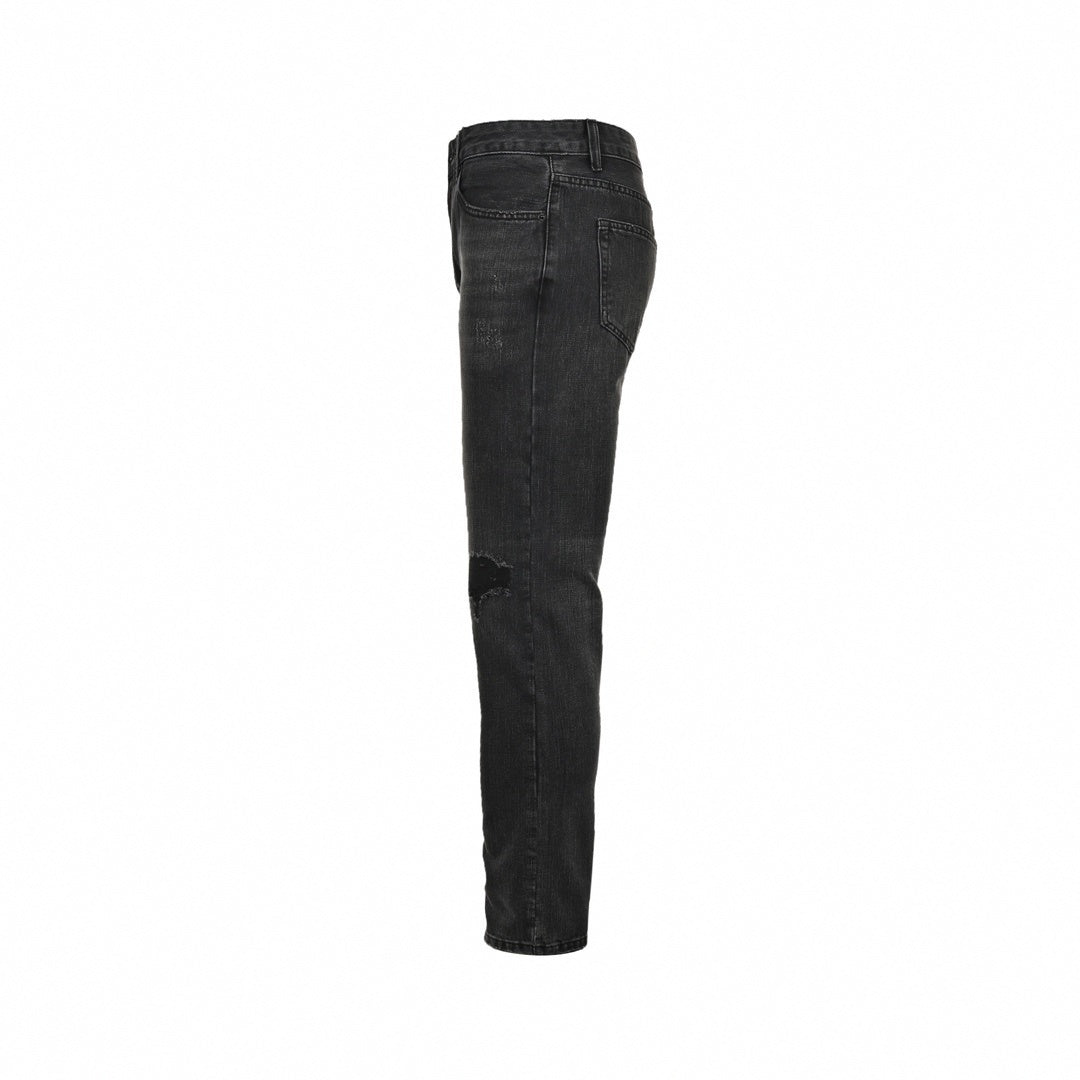 Distressed Black Denim Jeans with Embroidered Back Logo