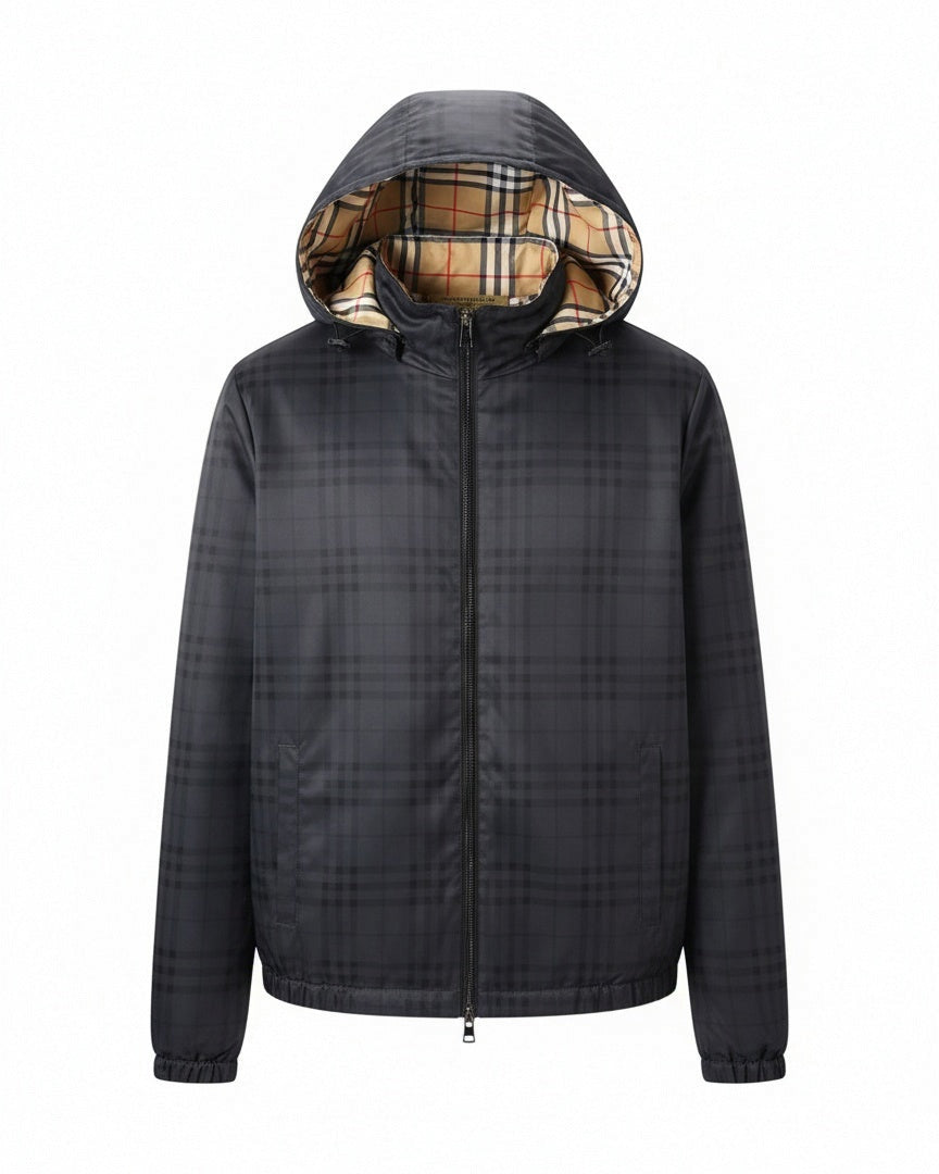 Charcoal Check Hooded Jacket