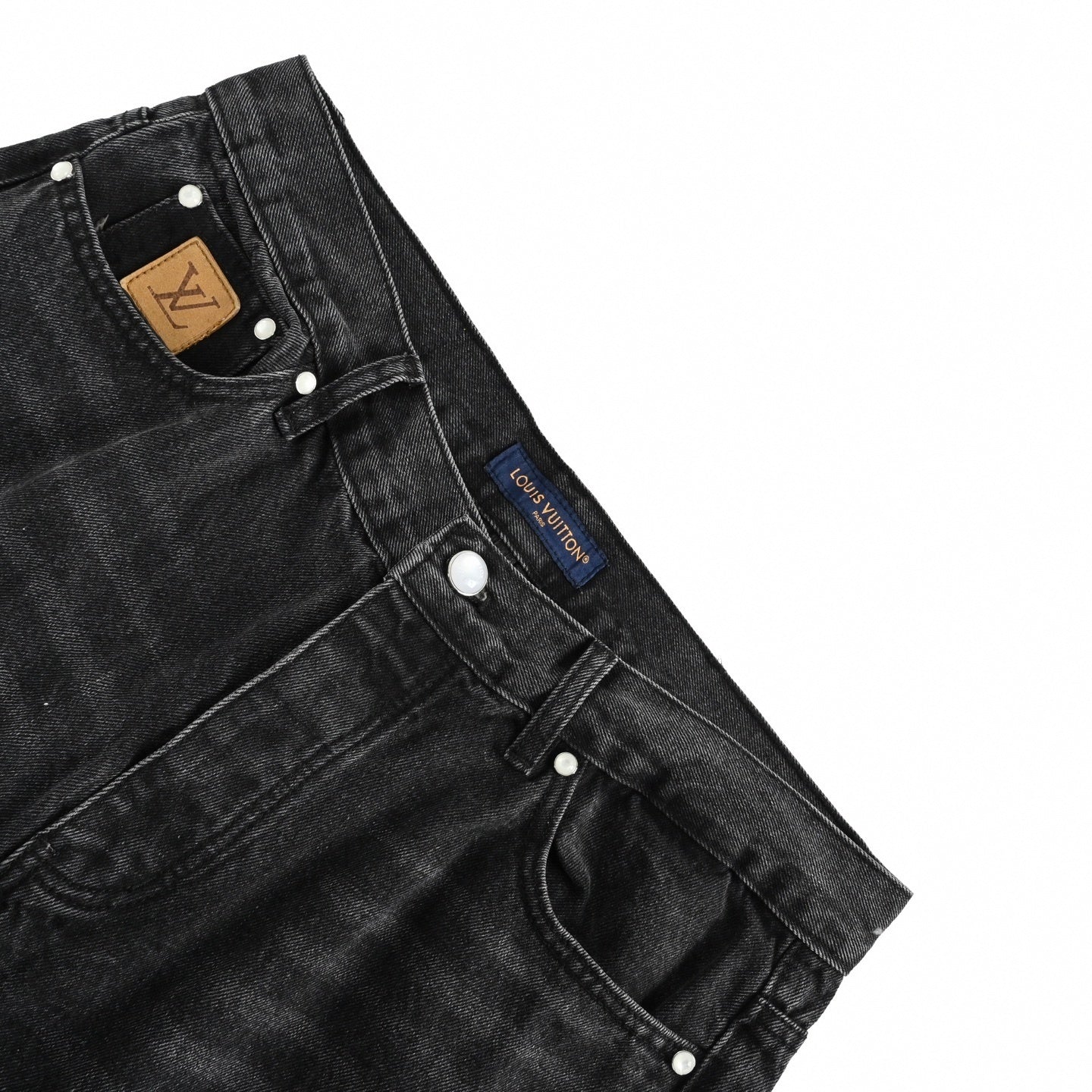 Damier Patch Washed Black Denim Jeans – Relaxed Luxury Fit