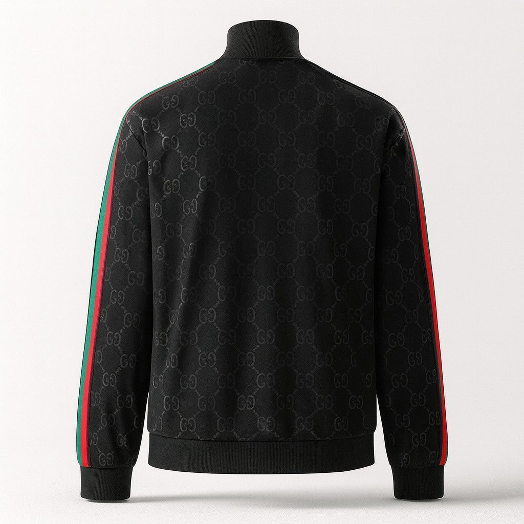 Black GG Monogram Track Jacket with Signature Web Stripes