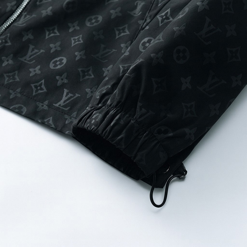 Black Monogram Hooded Windbreaker Jacket