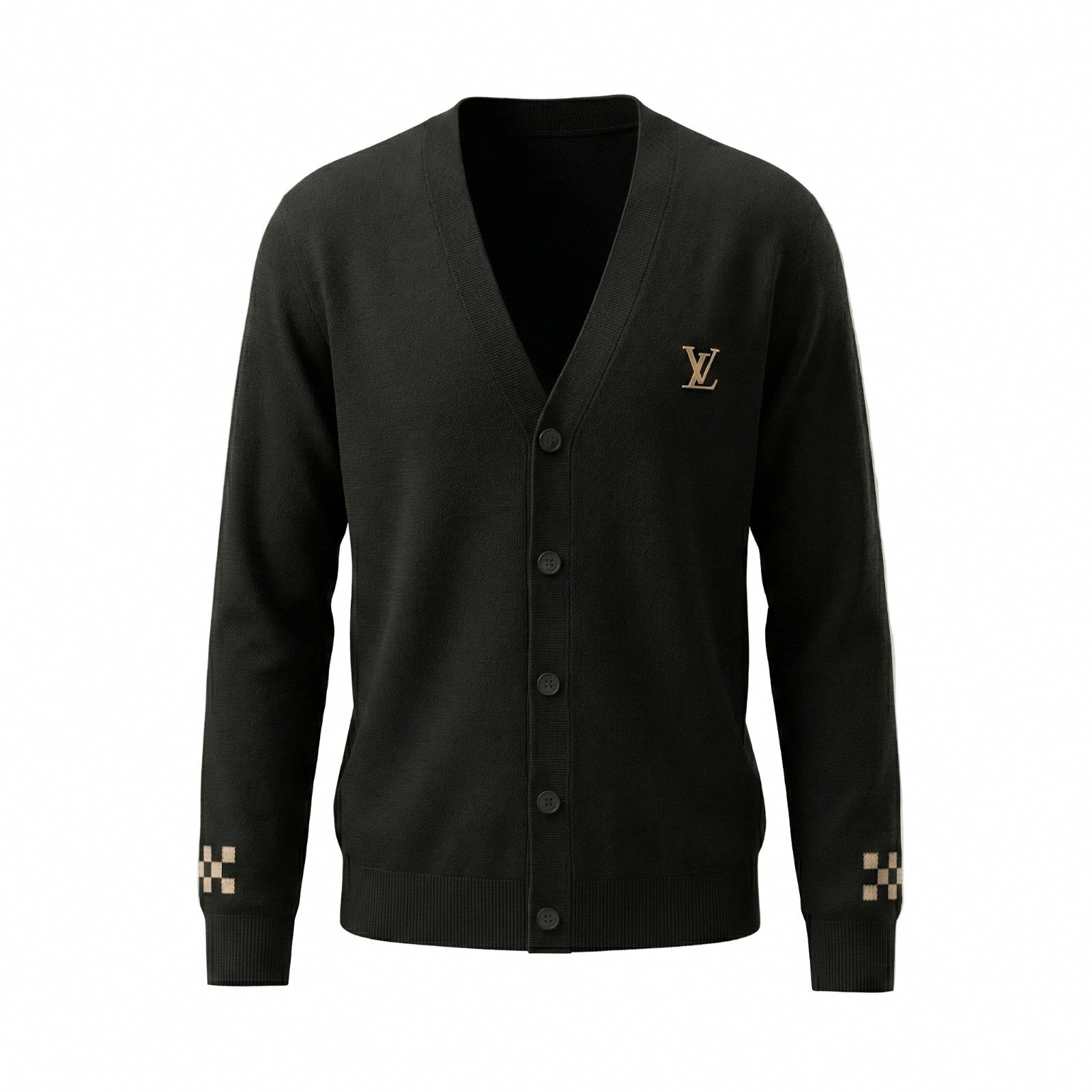 Black Monogram Accent Wool Cardigan
