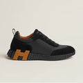 Bouncing Sneaker in Black Calfskin and Suede with Orange “H”