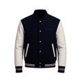 Black & Off-White Varsity Jacket — Leather Sleeves