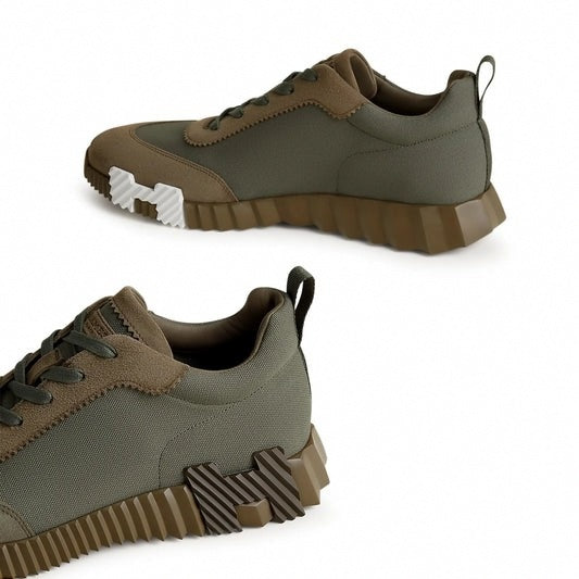 Bouncing Sneaker in Khaki Green Calfskin and Suede