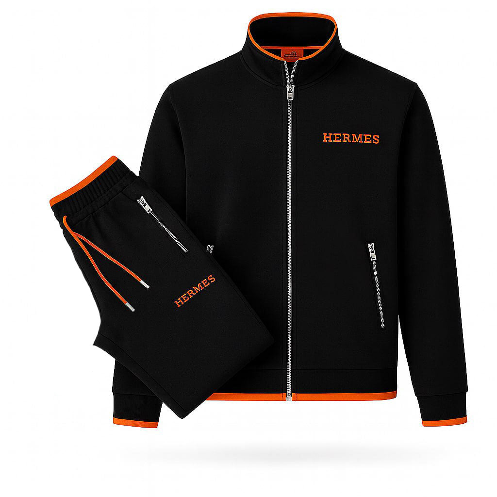 Black and Orange Zip Tracksuit Set