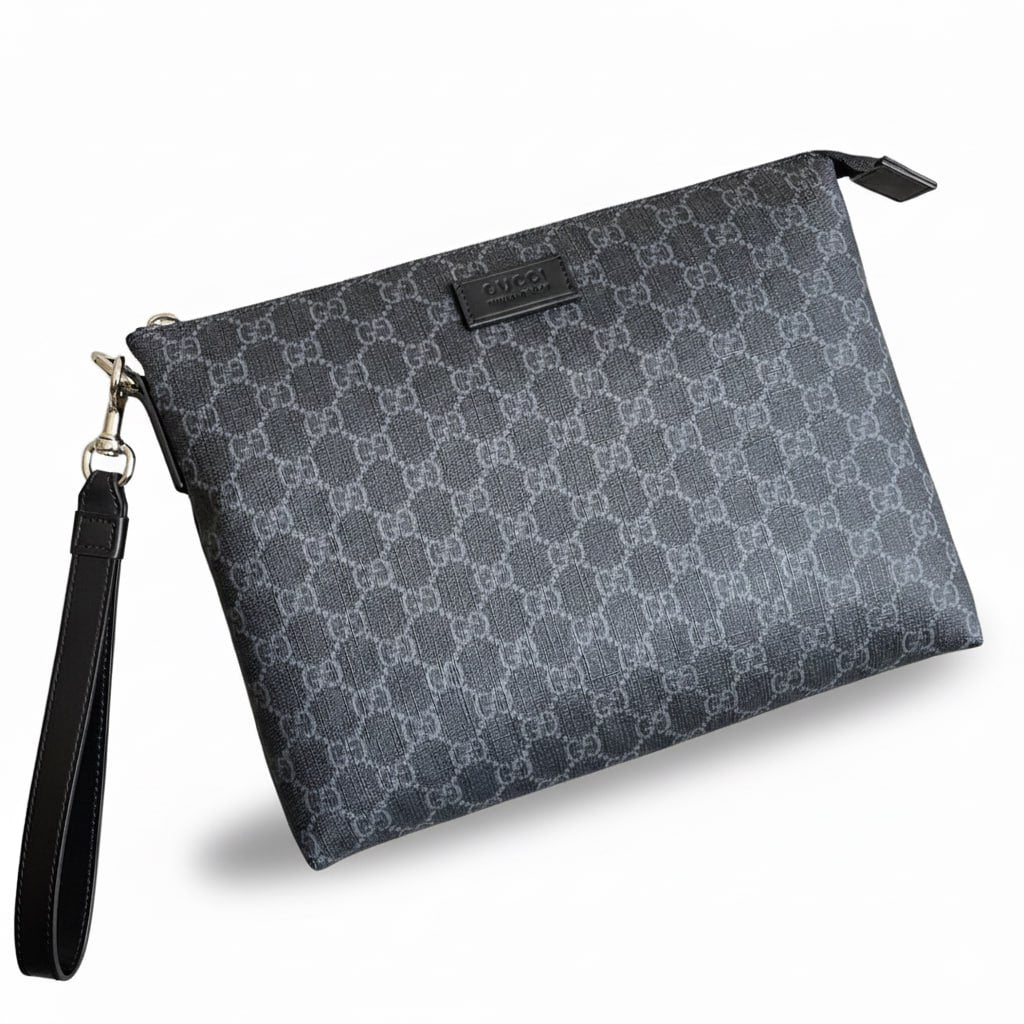 GG Supreme Zip Pouch with Detachable Wrist Strap – Charcoal Grey