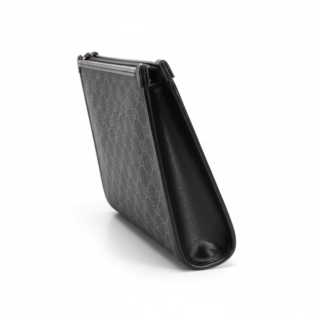 GG Supreme Grey Pouch with Leather Trim