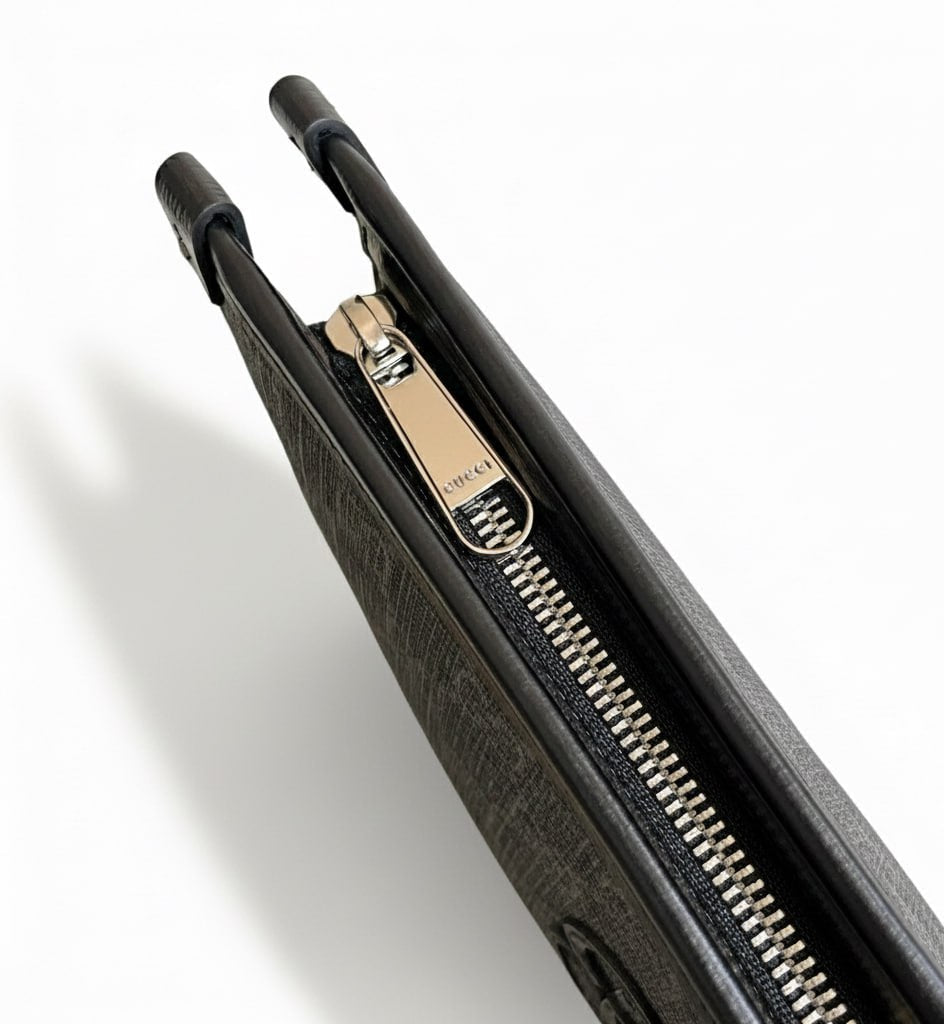 GG Supreme Grey Pouch with Leather Trim