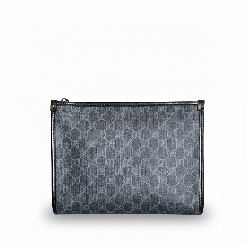 GG Supreme Grey Pouch with Leather Trim