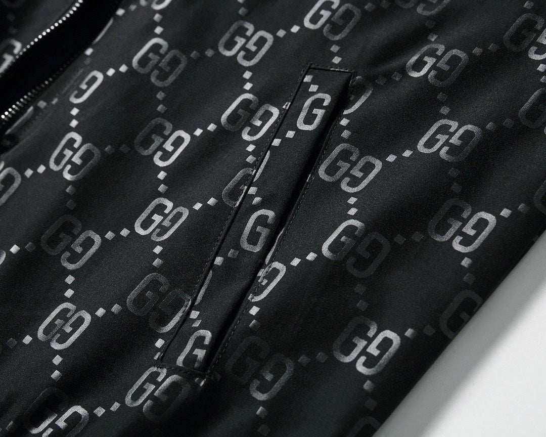 Black GG Monogram Track Jacket with Signature Web Stripes