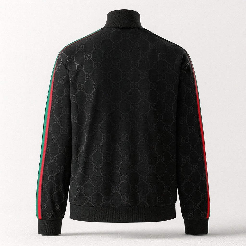 Black GG Monogram Track Jacket with Signature Web Stripes