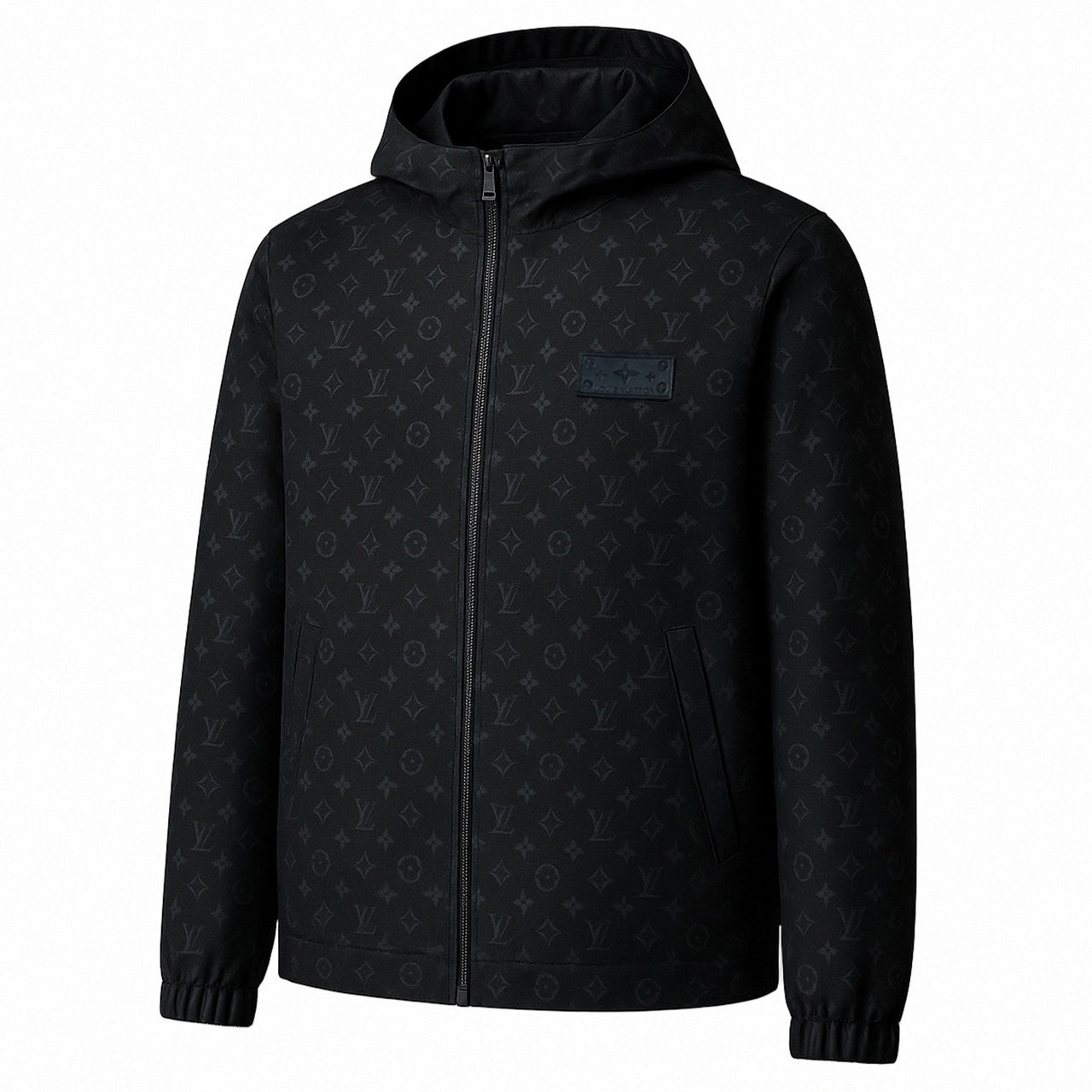 Black Monogram Hooded Windbreaker Jacket